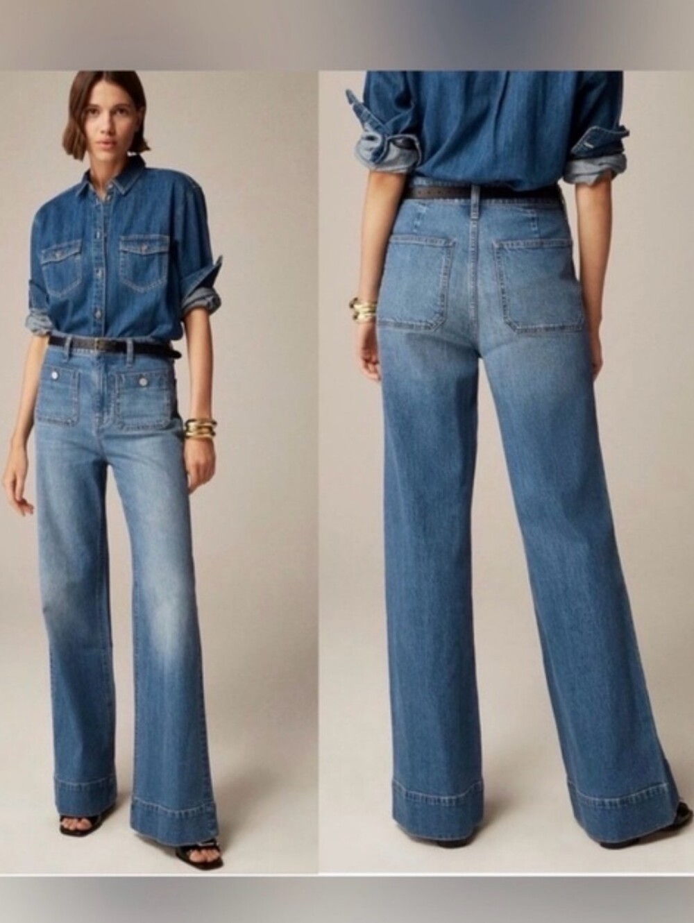 J.Crew Wide Leg Sailor Denim Trouser Jeans Patch Pocket
